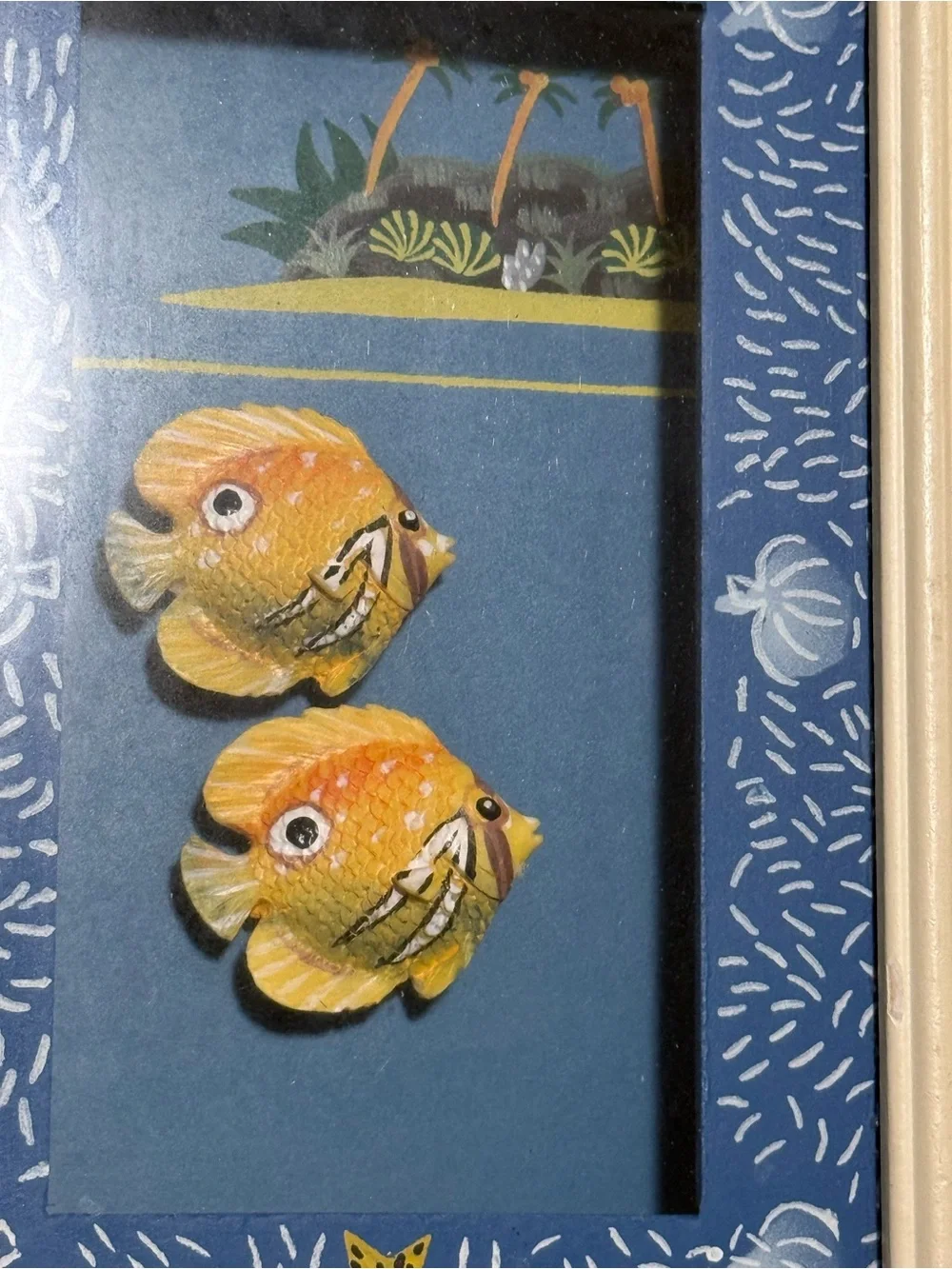 Set of 4 Coastal Tropical Fish Shadow Box Wall Art Framed 3D Nautical